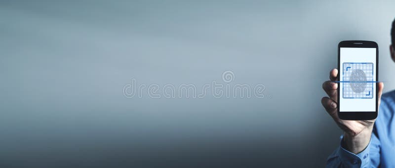 Hand holding phone with Fingerprint scanner royalty free stock photos Hand holding phone with Fingerprint scanner royalty free stock photos