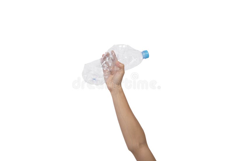 Hand Holding Plastic Bottle. Recycle Concept Isolated On White Stock