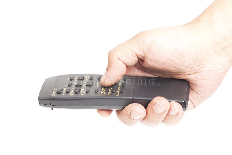 Hand Holding Remote Control Isolated on White Background Stock Image