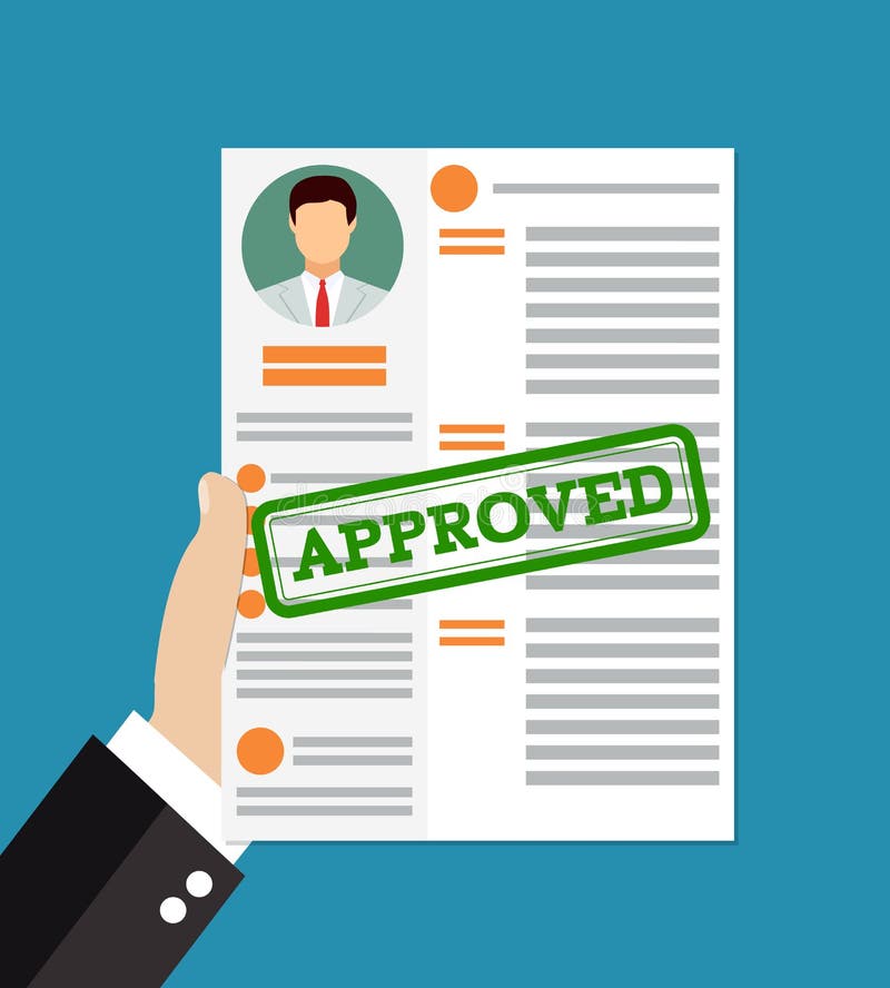 Hand holding resume and stamp with Approved royalty free illustration Hand holding resume and stamp with Approved royalty free illustration