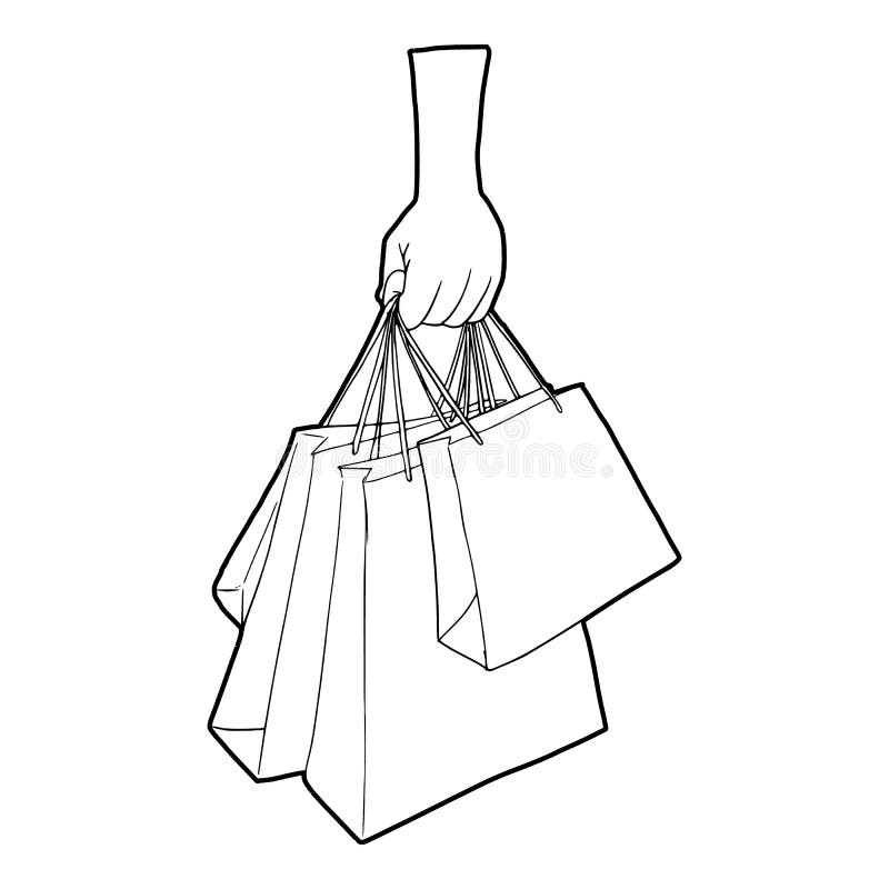 A Hand Holding Shopping Bags Icon, Outline Style Stock Vector