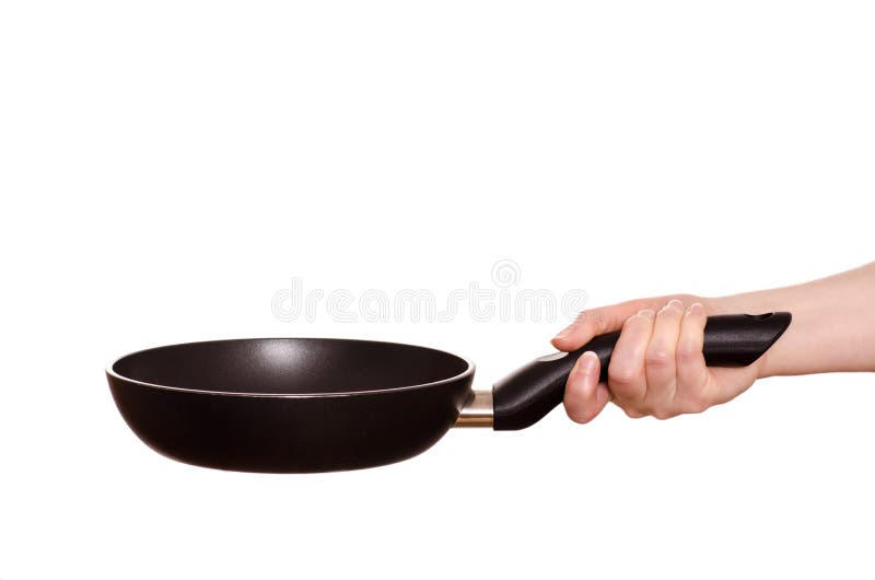 Hand is holding a skillet stock photo. Image of meal - 28682408