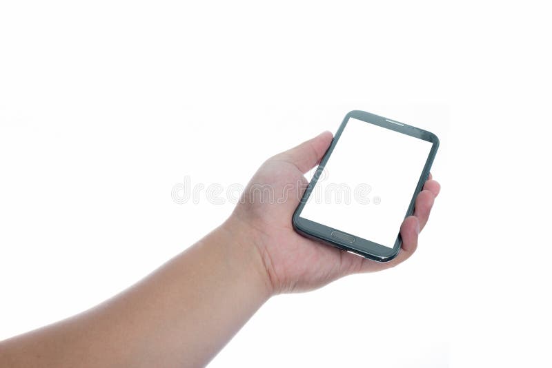 Hand holding smart phone stock images