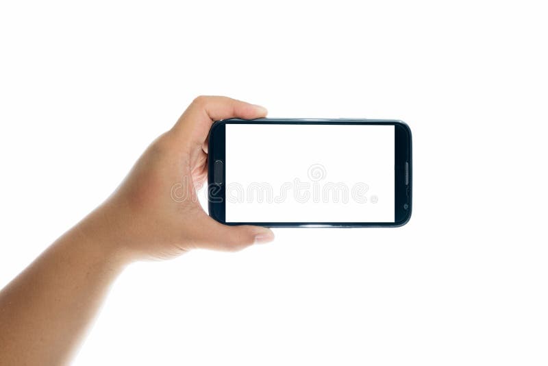 Hand holding smart phone stock images