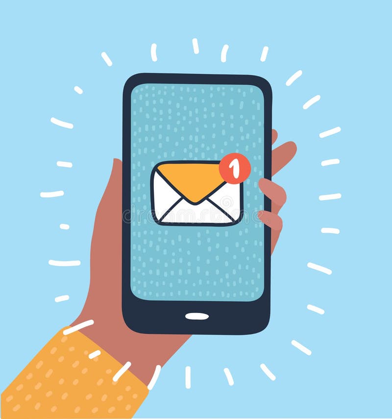 Hand holding smart phone in hand email social network. vector illustration Hand holding smart phone in hand email social network. vector illustration