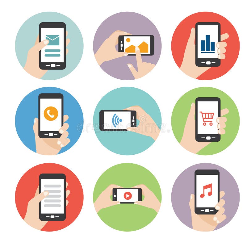 Hand holding smart phone icon vector royalty free illustration