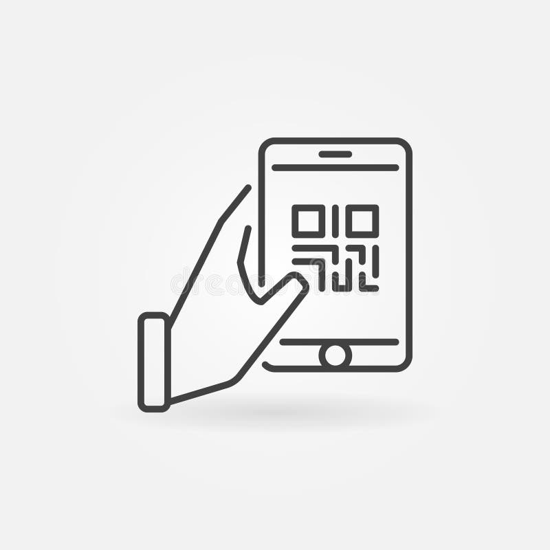 Hand holding smartphone with QR code vector icon royalty free illustration