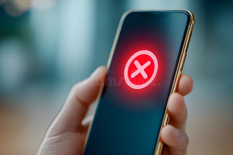 Hand holding smartphone showing red cross symbol on screen royalty free stock photos