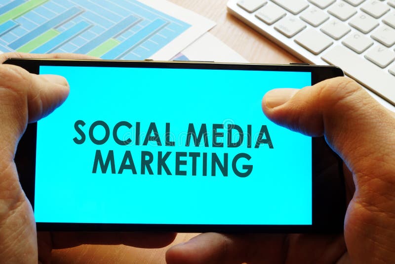 Smartphone with words social media marketing. stock photo Smartphone with words social media marketing. stock photo