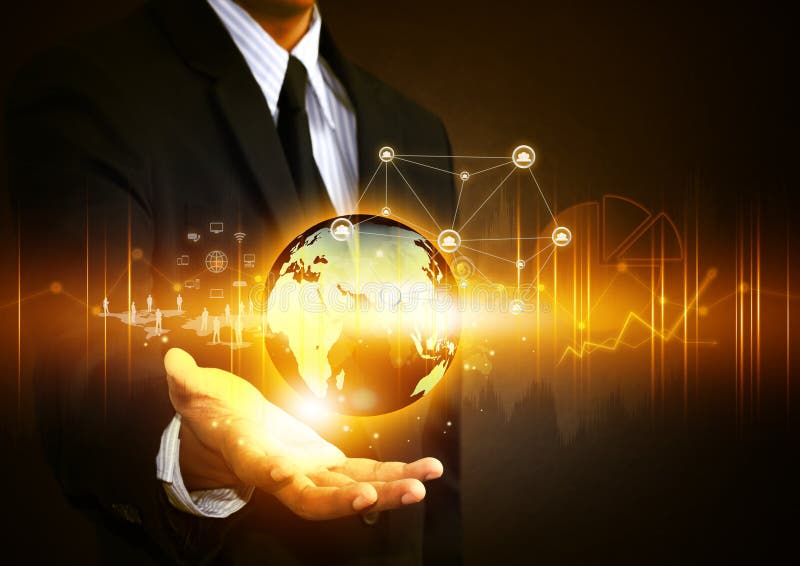 Business people holding social network with globe. Male hand holding businessman stock images, royalty-free photos and pictures