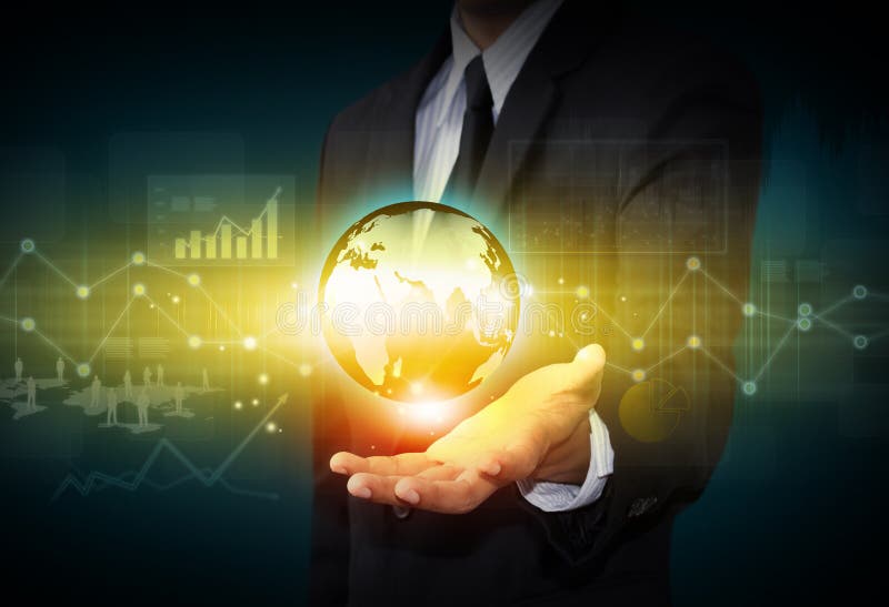 Business people holding social network with globe. Male hand holding businessman stock images, royalty-free photos and pictures