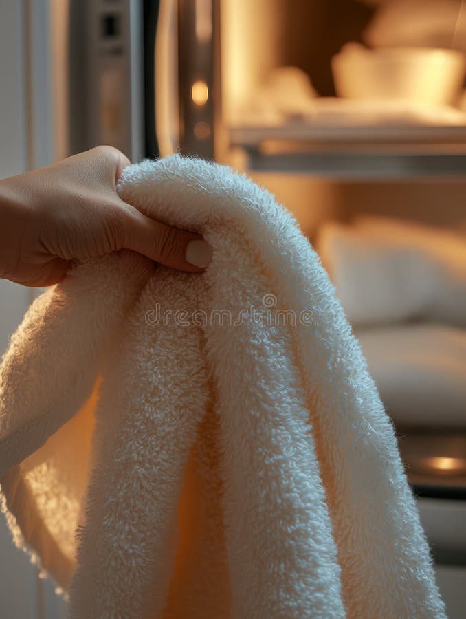 A hand holding a soft, white towel royalty free stock photos