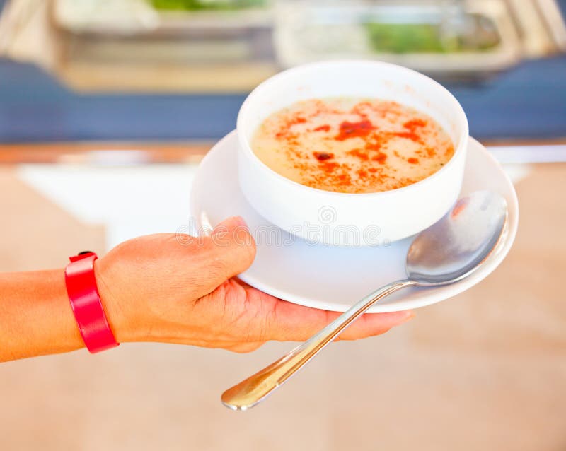 Hand holding soup stock image. Image of restaurant, plate 21438811