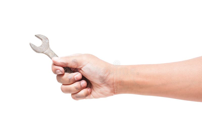 Hand holding a spanner stock images
