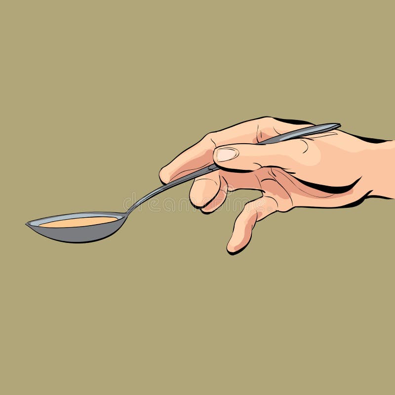 Hand Holding Spoon. Feeding Somebody. Vector Illustration. Stock Vector