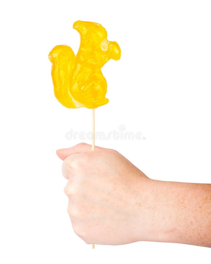 Hand Holding Squirrel Shape Lollipop Stock Photo Image of dessert