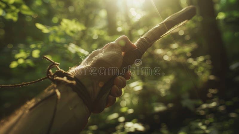 A hand holding a stick in the forest. royalty free stock photo