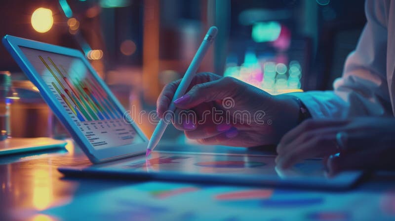 The illuminated data analysis. stock images.
