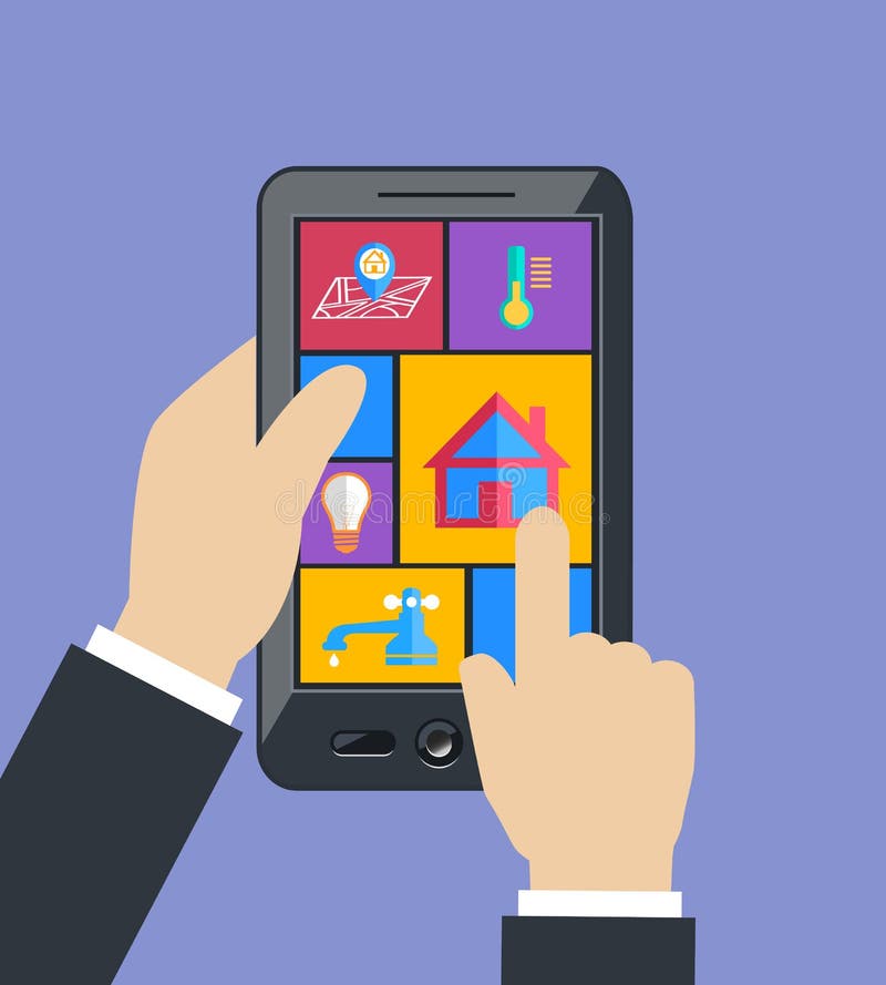 Hand Holding Tablet Controls Smart Home Utilities Stock Vector