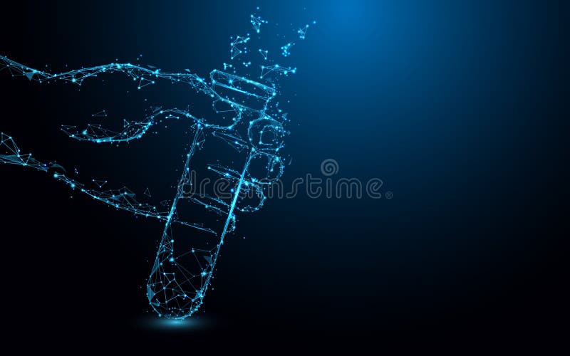Hand Holding Test tubes form lines, triangles and particle style design. royalty free illustration Hand Holding Test tubes form lines, triangles and particle style design. royalty free illustration