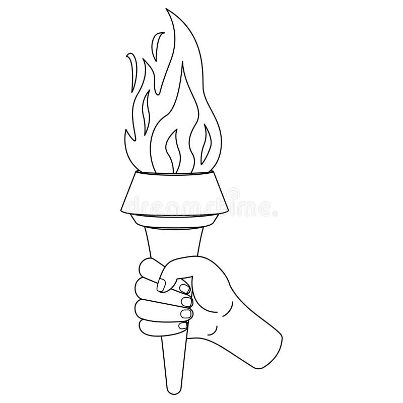Hand Holding a Torch. Sport Symbol. Black and White Flat Vector