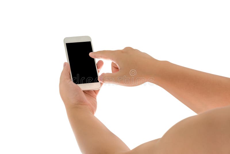 Hand holding and Touch on Smartphone royalty free stock photography