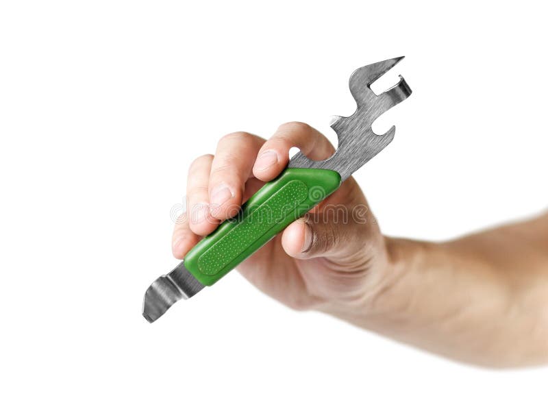 Hand Holding Universal Kitchen Can Opener. Close Up Stock Image - Image of  holding, finger: 147507431