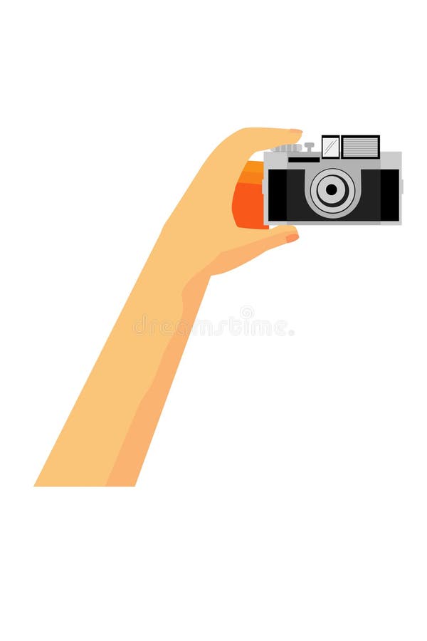 Hand, Holding Vintage Camera at White Background Stock Vector ...