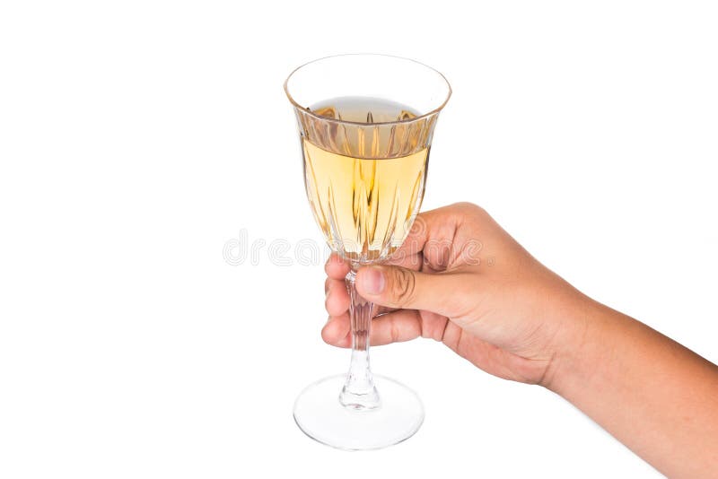 Hand Holding White Wine in Crystal Glass and Ready To Toast Stock Photo
