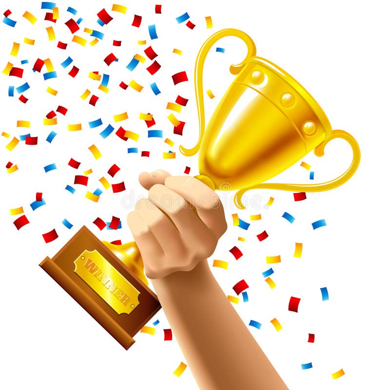 Hand Holding a Winner Trophy Cup Award Stock Vector - Illustration of