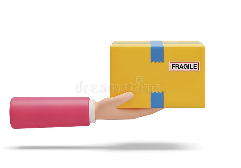 Hand holding yellow fragile package with blue tape royalty free illustration