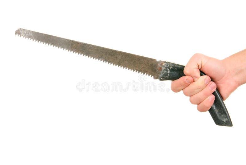 Hand holds manual saw stock image. Image of sharp, background 12879727
