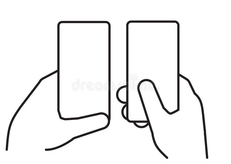 Hand Holds Smart Phone. Two Phones in the Left and Right Hand. Linear