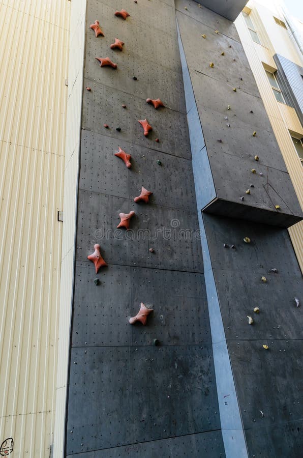 Hooks on Empty Artificial Climbing Wall Stock Image Image of hand