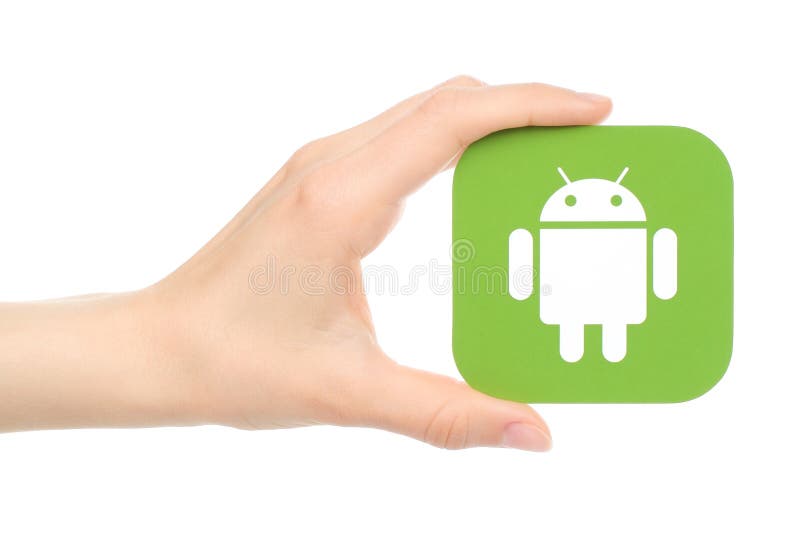 Hand hält Android-Logo stockbilder Hand hält Android-Logo stockbilder