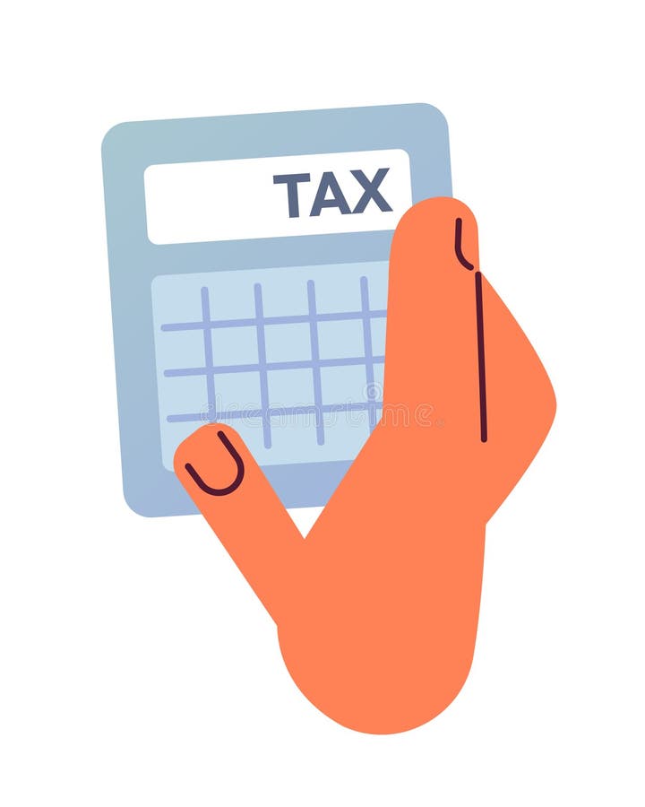 Hand with Income Tax Calculator Semi Flat Color Vector Icon Stock