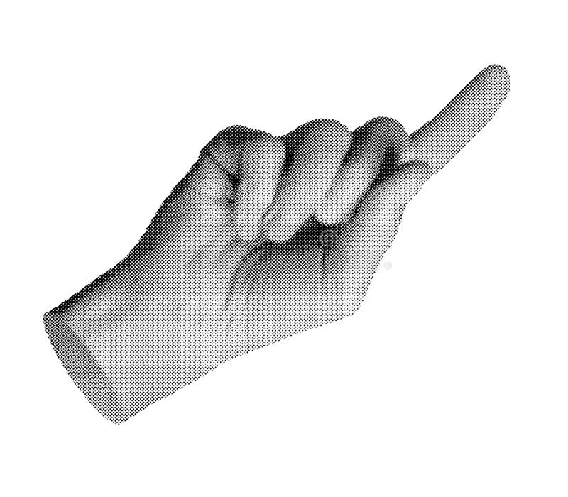 Hand, index finger pointing up. Halftone style vector isolated on white background stock illustration