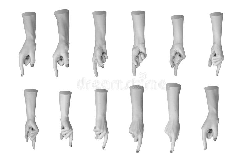 Hand indicating gesture, pointing sign with index finger, set isolated on white background royalty free stock image