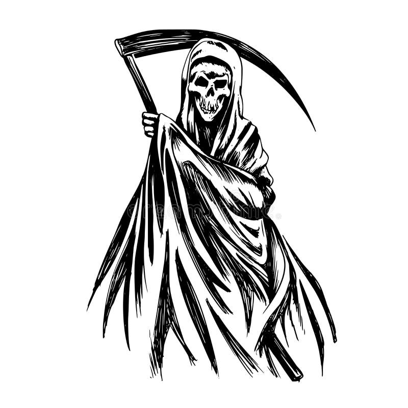 Hand Inked Grim Reaper Illustration Black and White Stock Vector ...