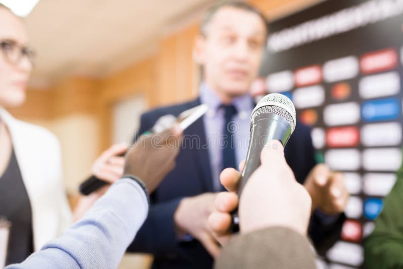 Hand of Journalist with Microphone stock photos Hand of Journalist with Microphone stock photos