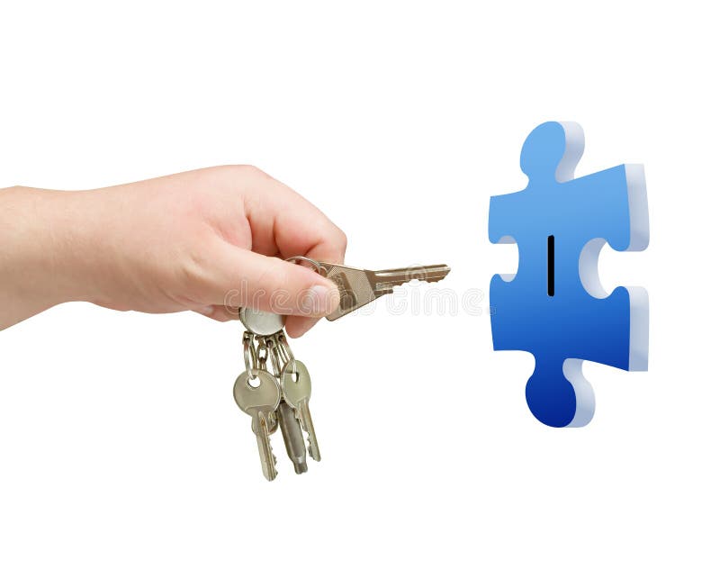 Hand with key and puzzle