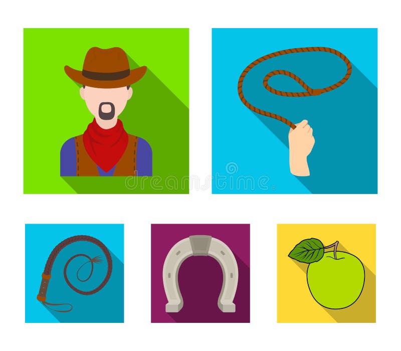 Hand lasso, cowboy, horseshoe, whip. Rodeo set collection icons in flat style vector symbol stock illustration web. royalty free illustration Hand lasso, cowboy, horseshoe, whip. Rodeo set collection icons in flat style vector symbol stock illustration web. royalty free illustration