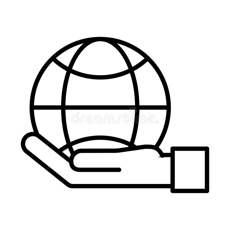 Hand lifting sphere browser line style icon stock illustration