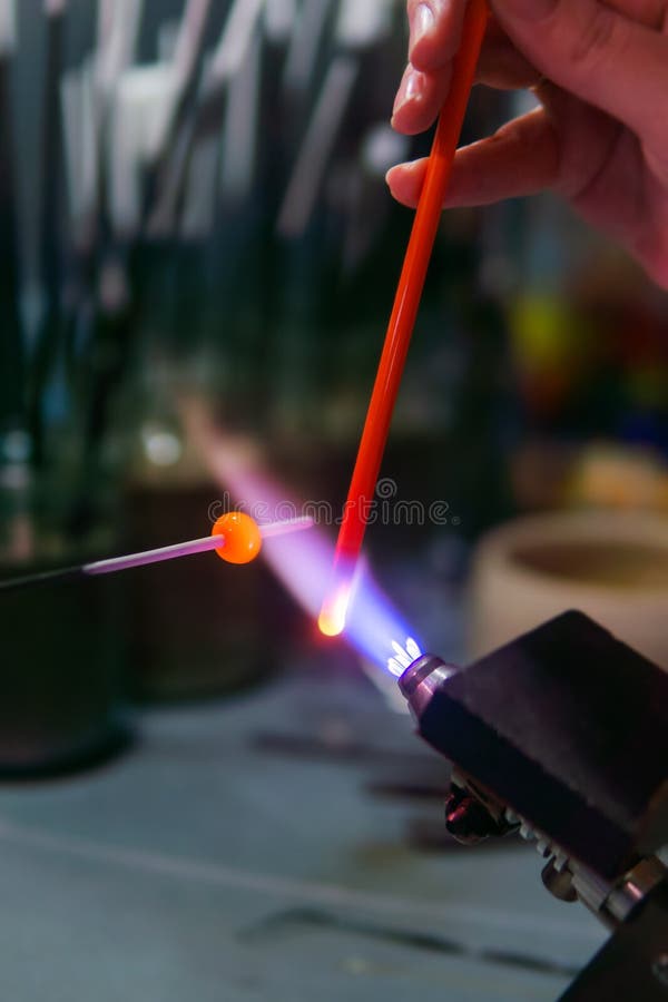 Hand-made Glass Torchworking in a Glass-blowing Workshop Stock Photo