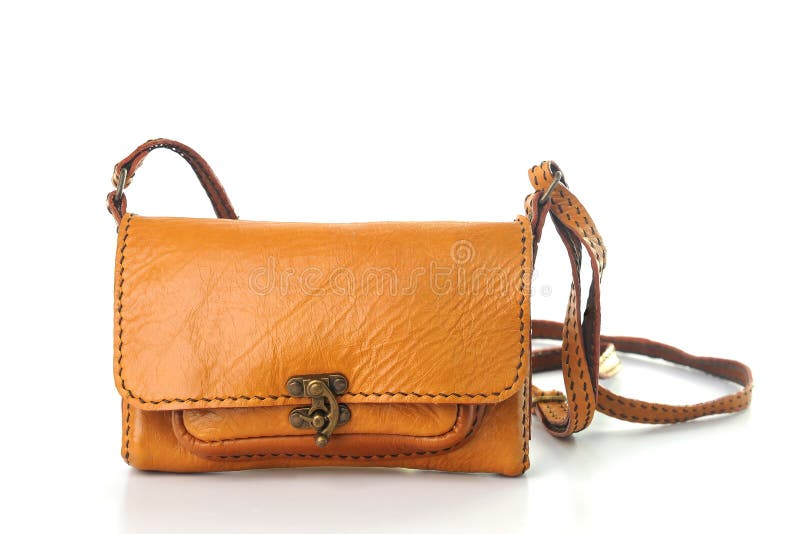 Hand made Leather shoulder bags isolated on white background.