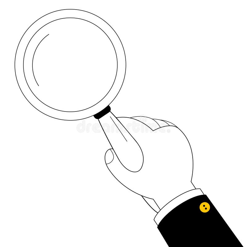 A Hand with a Magnifying Glass is Looking for Something. Stock Vector