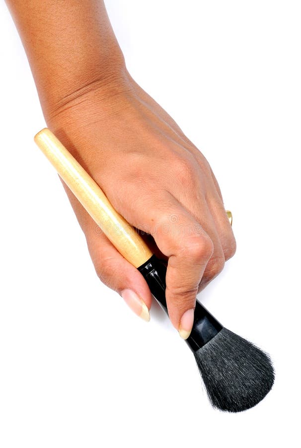 Hand with makeup brush stock image. Image of cheek, isolated 9528977