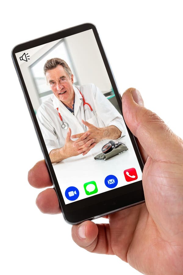 E-health: hand of a man holding Smartphone, mobile phone with calling icon in here,phone ,song,camera,and messaging,and