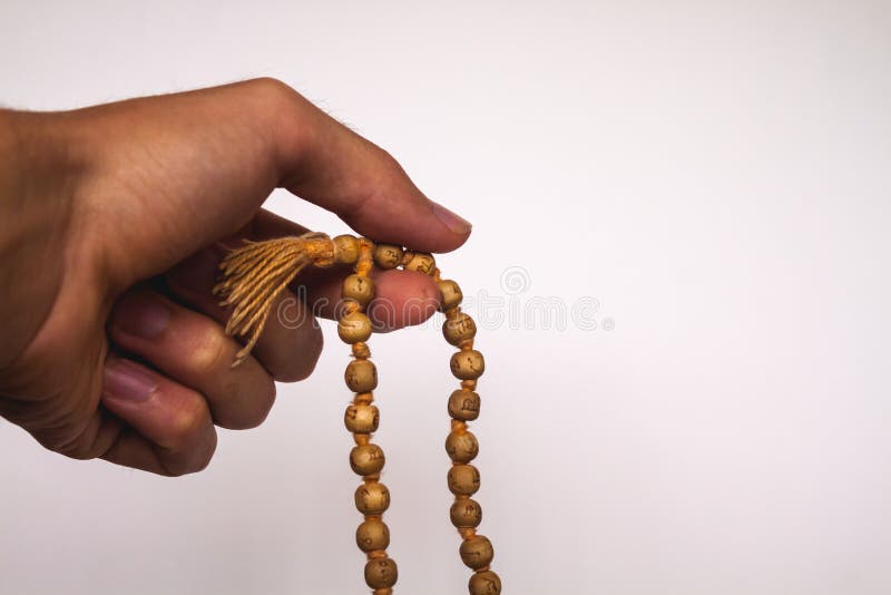 Hand Meditation on Japa Mala Tulsi Beads Stock Photo - Image of