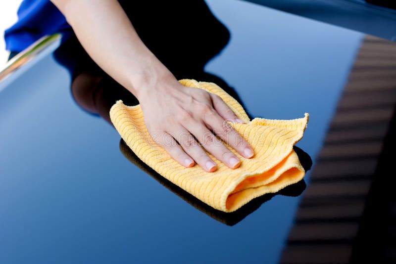 Hand with Microfiber Cloth Polishing Car Stock Photo Image of